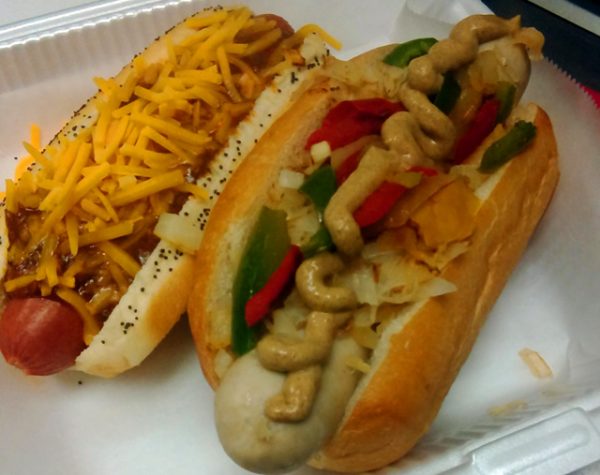 Wisconsin Bratwurst and a Chili Cheese dog | JK Chicagodogs